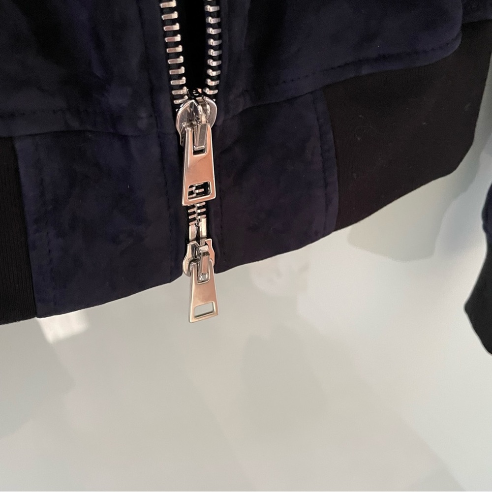 Theory Daryette S Benna Suede Lamb Leather Bomber Jacket Navy Blue Size SP - Picture 10 of 15